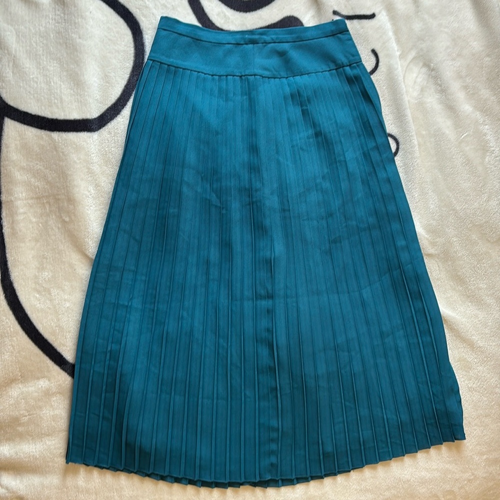 J Crew Pleated Midi Skirt Teal